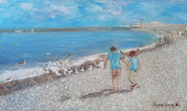 Enfants sur les galets à Dieppe